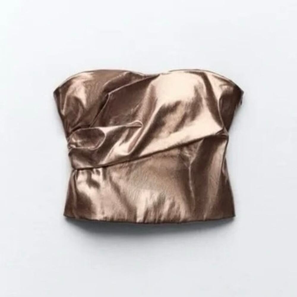 Zara NWOT Faux‎ Leather Metallic Bronze Tube Top